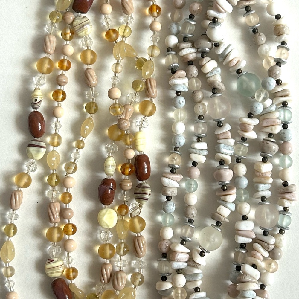Vintage Lot Of 2 Beaded Neutral Necklaces Mixed Material Beachy